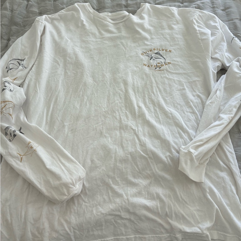 Quiksilver White Long Sleeve Tee with Fish Graphic